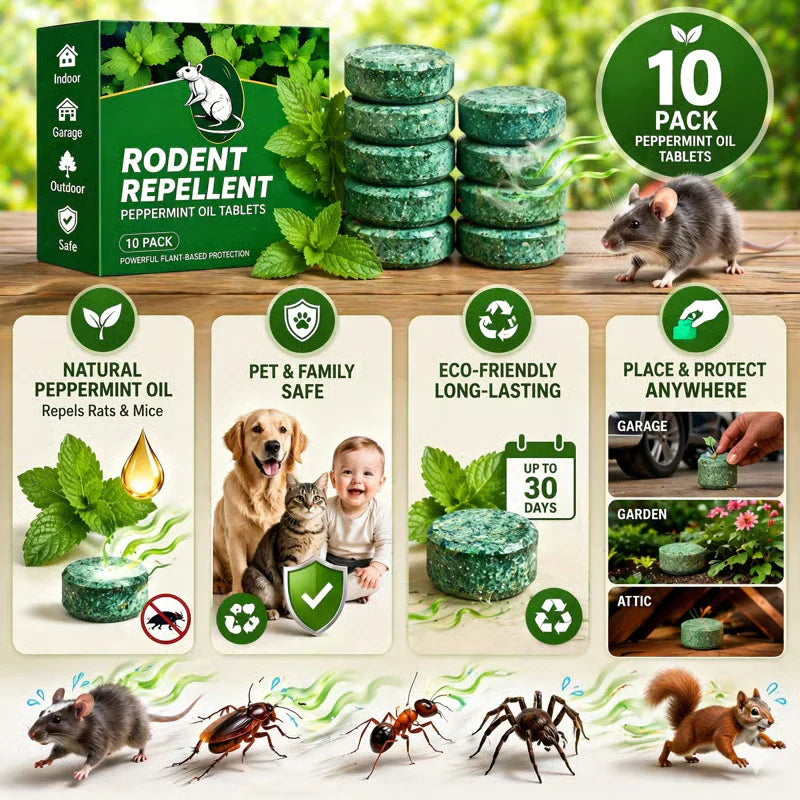 🦟 70% OFF NOW!🔇 🟢 Natural Peppermint Rodent Repellent Tablets – 10 Pack