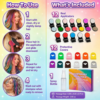 🎨12-Color Temporary Hair Chalk Set for Kids & Teens