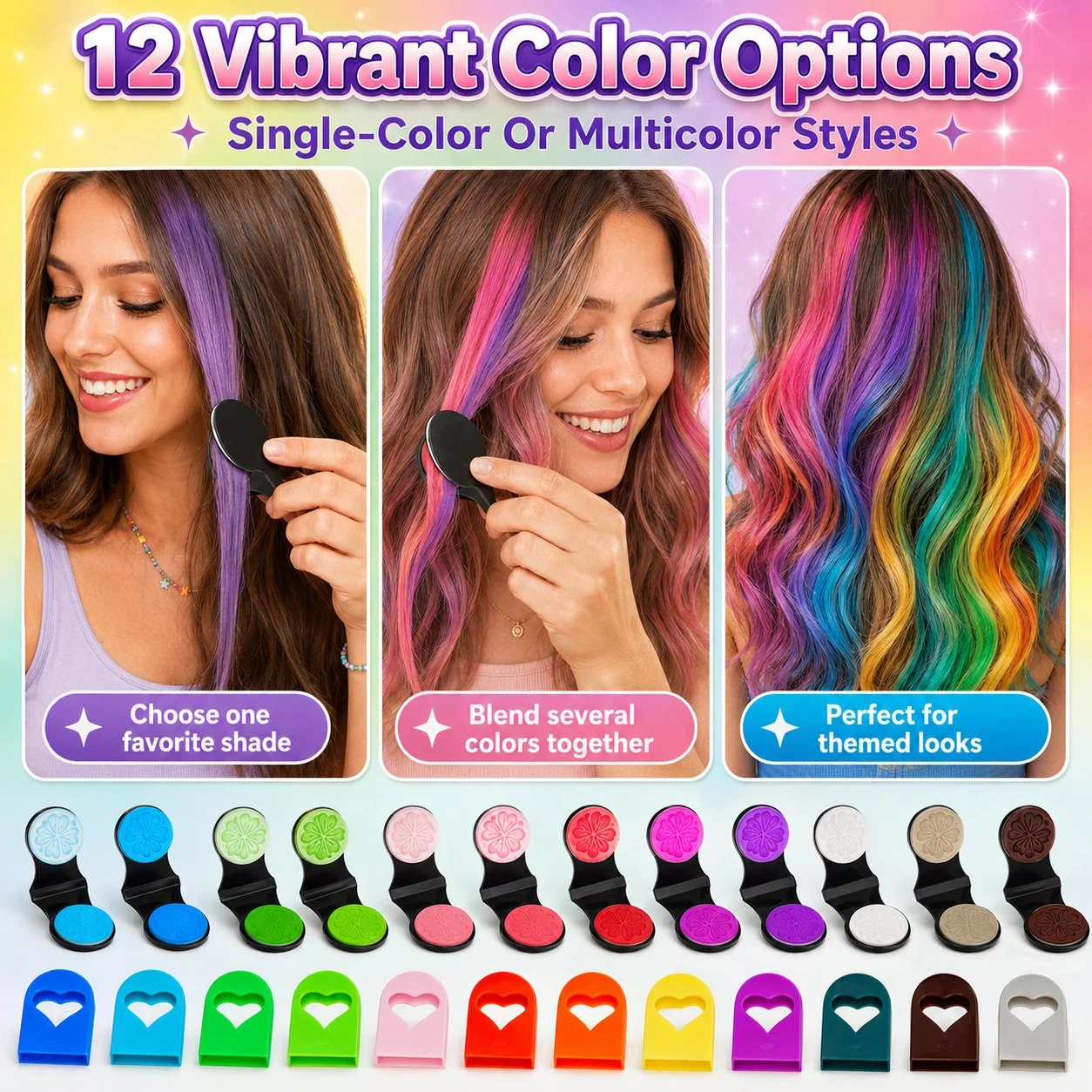🎨12-Color Temporary Hair Chalk Set for Kids & Teens