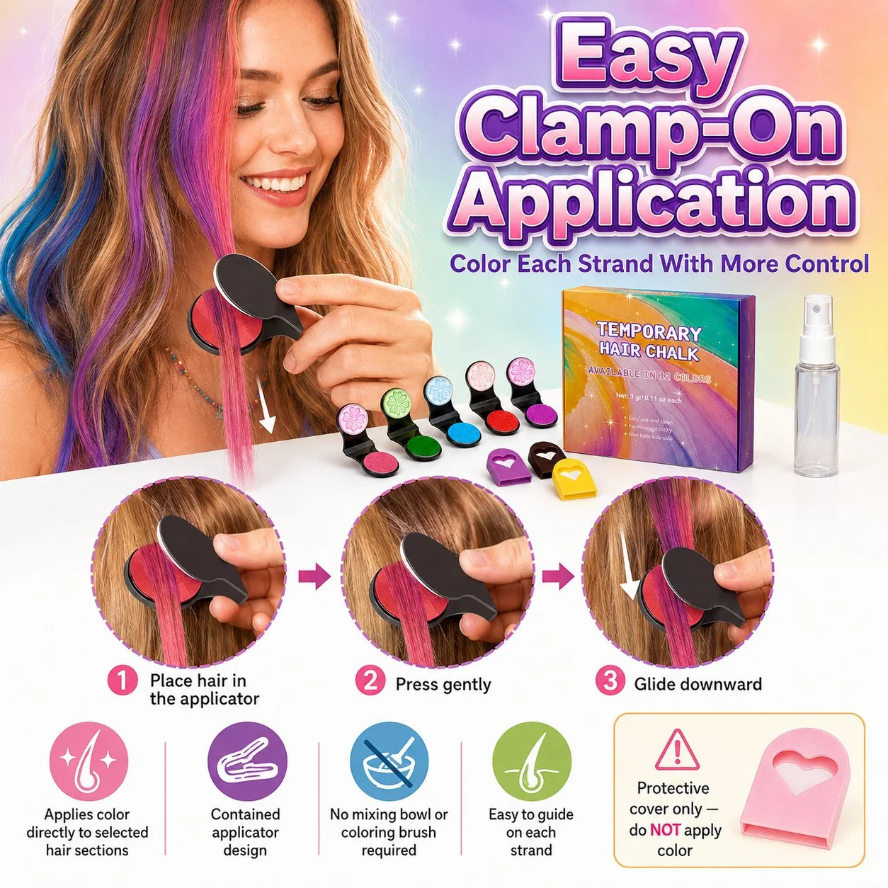 🎨12-Color Temporary Hair Chalk Set for Kids & Teens