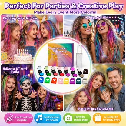 🎨12-Color Temporary Hair Chalk Set for Kids & Teens